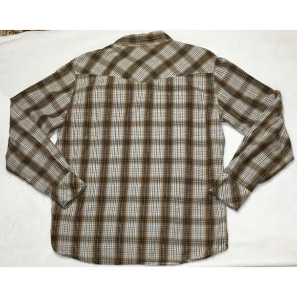 Fossil Pearl Snap Shirt L Men's Brown Plaid L/S Disco Western Cowboy Chest 47" - Picture 4 of 9